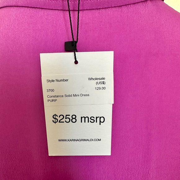 Purple Silk Mini Dress Karina Grimaldi Constance Solid Women Size XS Sm NO BELT - Picture 12 of 16